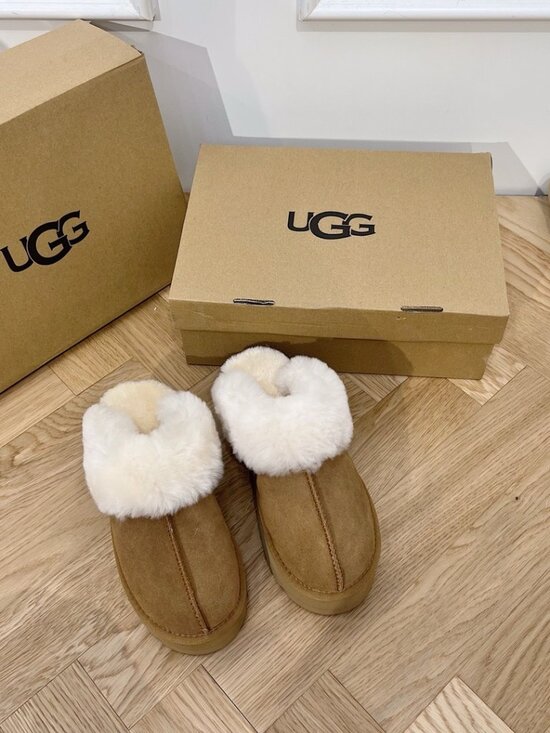 UGG Shoes - UGG Camel Plush Platform Mule Slippers